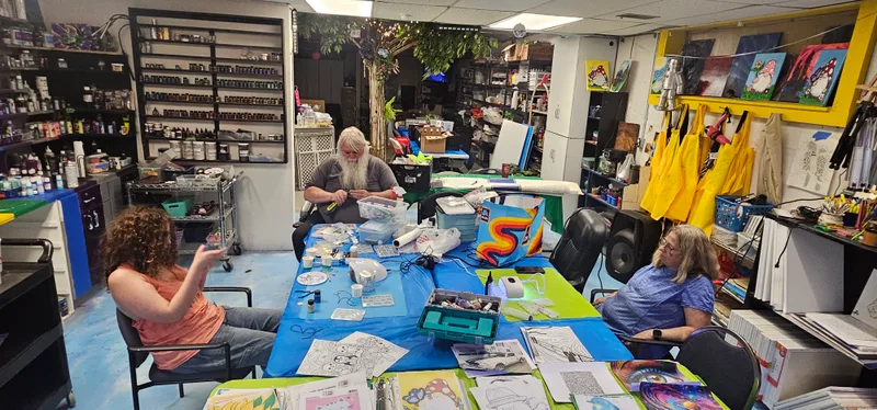 A busy session at the work tables